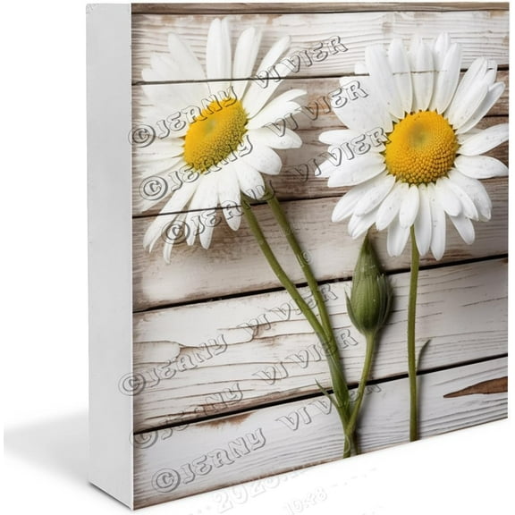 White Daisy Wooden Box Sign Daisy Gifts Funny Restroom Decor Sign for Bedroom Desk Decor Small Wooden Box Wood Block Signs Housewarming Gifts 5x5 In
