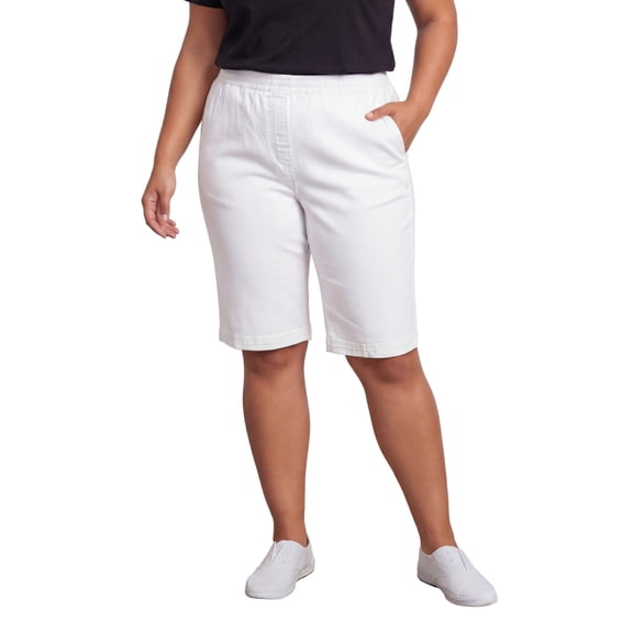 Turtle Bay New York Women's Lightweight Twill Bermuda Shorts Elastic Waist Plus Sizes