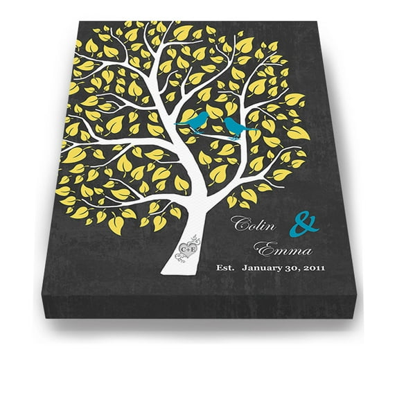 MuralMax - His, Her Personalized Canvas Wall Art - Custom Tree With Heart Initials, Names, Date - Gifts For Milestone Occasions, Wedding Anniversary, Housewarming - Charcoal - Size 24 x 30