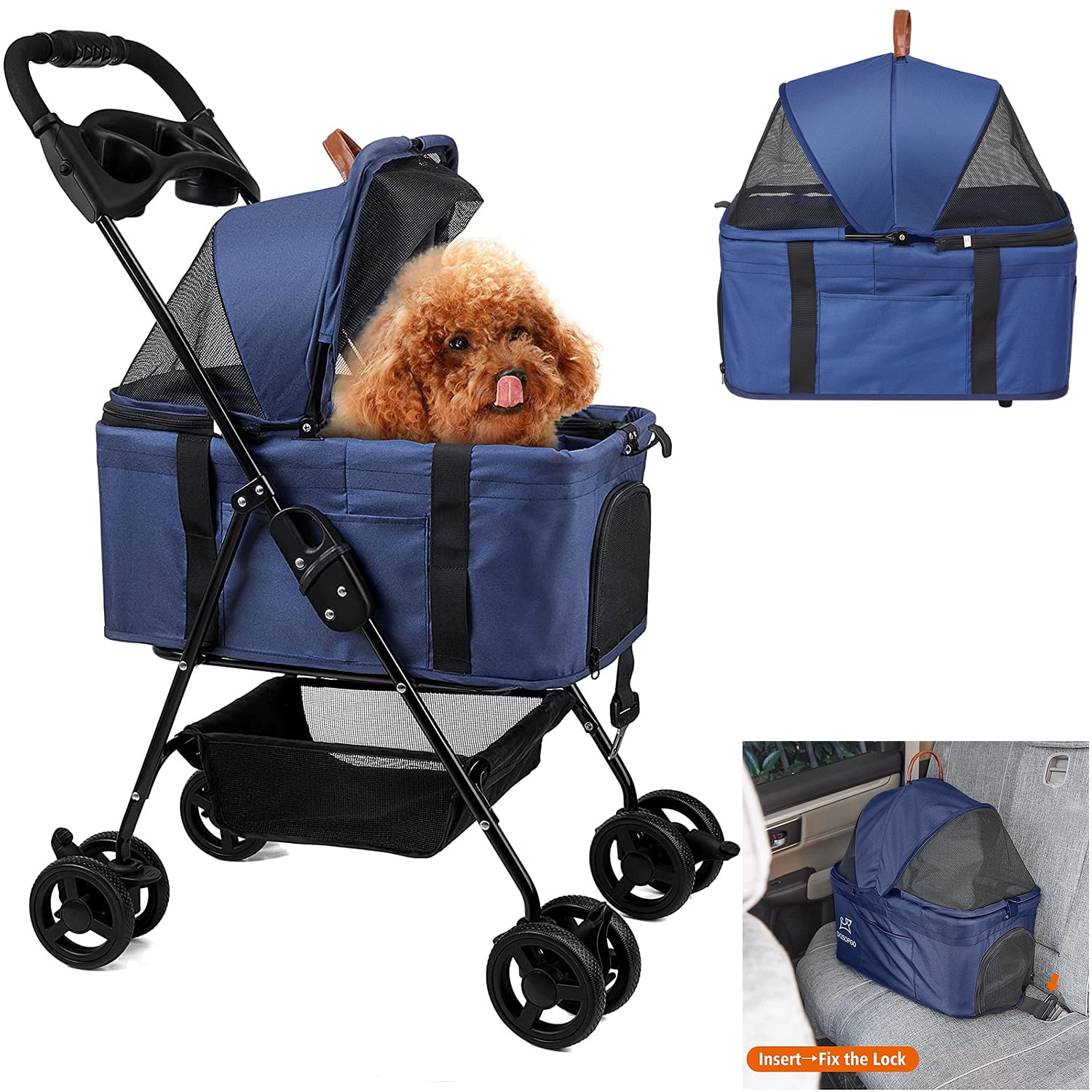 Dog Pet Cat Stroller CL.Store Dog Stroller Pet Cat 4 Wheels Folding with Cup Holder Durable Waterproof Strollers Portable Travel Strolling Cart wZippered Mesh Windows & Pad Canopy,Teal