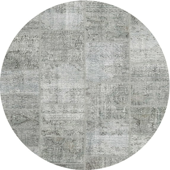 Ahgly Company Machine Washable Indoor Round Contemporary Grey Gray Area Rugs, 5' Round
