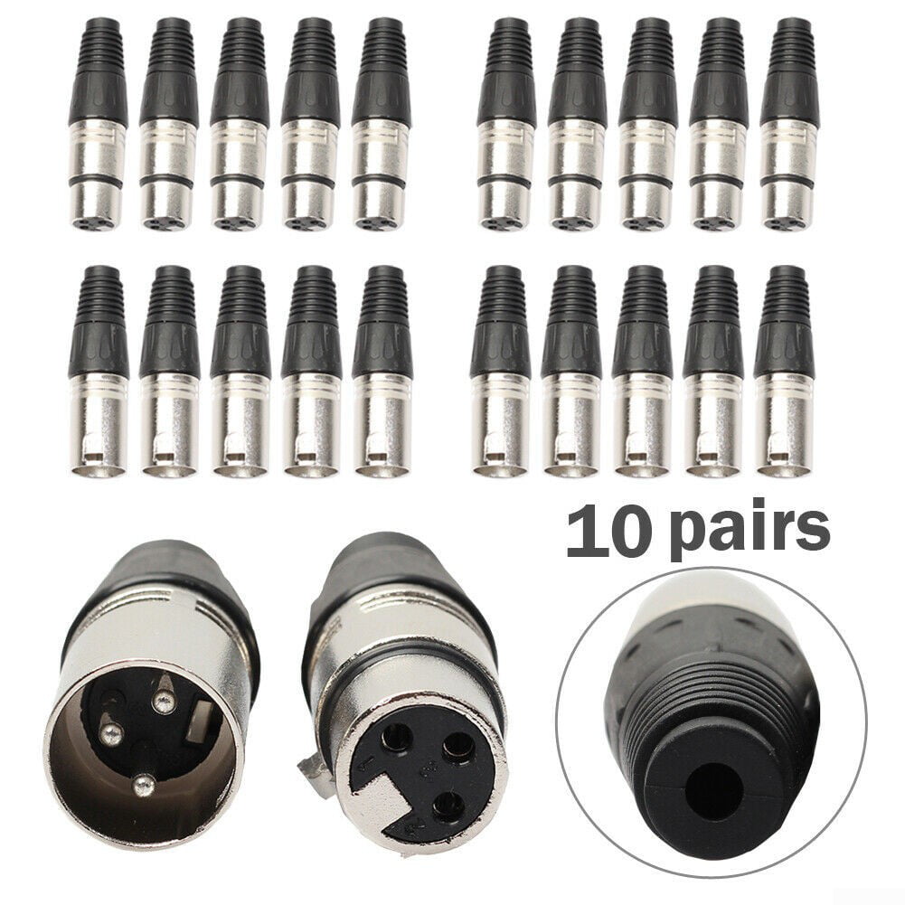 10 Pair XLR 3 Pin Male & Female MIC Snake Plug Audio Microphone Cable Connector 