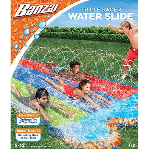BANZAI Tobogán Acuático Triple Racer, Largo: 16 pies, Ancho: 82 in, Juguete Inflable para Banzai BANZAI