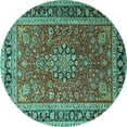 thumbnail image 1 of Ahgly Company Machine Washable Indoor Round Medallion Turquoise Blue Traditional Area Rugs, 3' Round, 1 of 4
