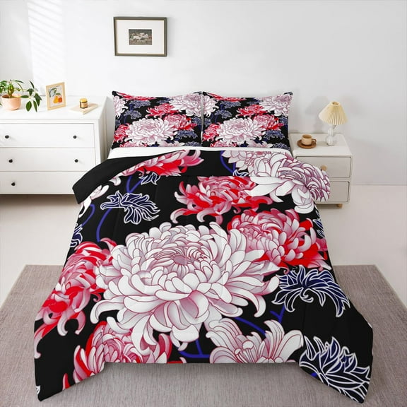 Homewish Teens Chic Flowers 2pcs Bedding Comforter Set,Exotic Style Twin Comforter Sets,Botanical Plants Floral Breathable Bedding Set,Luxury Bedroom Decor,Reversible