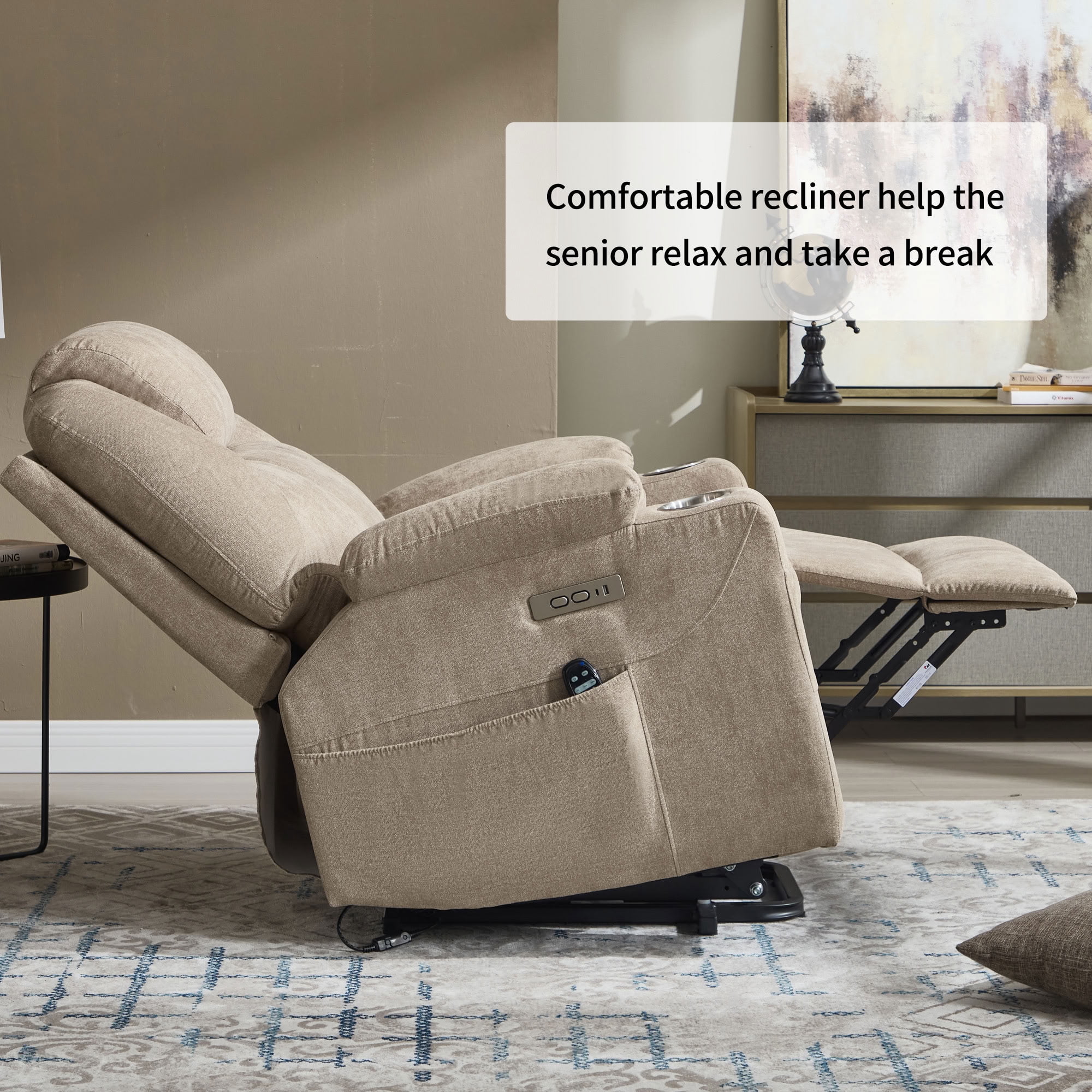 MAYEERTY Power Lift Recliner Chair for Elderly, Chenille Single Motor Electric Recliner with 8-Point Vibration Massage & Lumbar Heat, for Living Room Bedroom