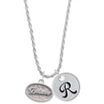 thumbnail image 1 of Delight Jewelry Silvertone Believe - Oval Seal Silvertone Script Initial Disc - R - Charm Necklace, 20"+3", 1 of 4