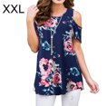 thumbnail image 2 of Qarigey Camiseta de mujer Top con estampado bohemio Top con estampado en frío Blusa de manga corta con hombros descubiertos Prendas para la parte del cuerpo Azul marino XXL, 2 of 6