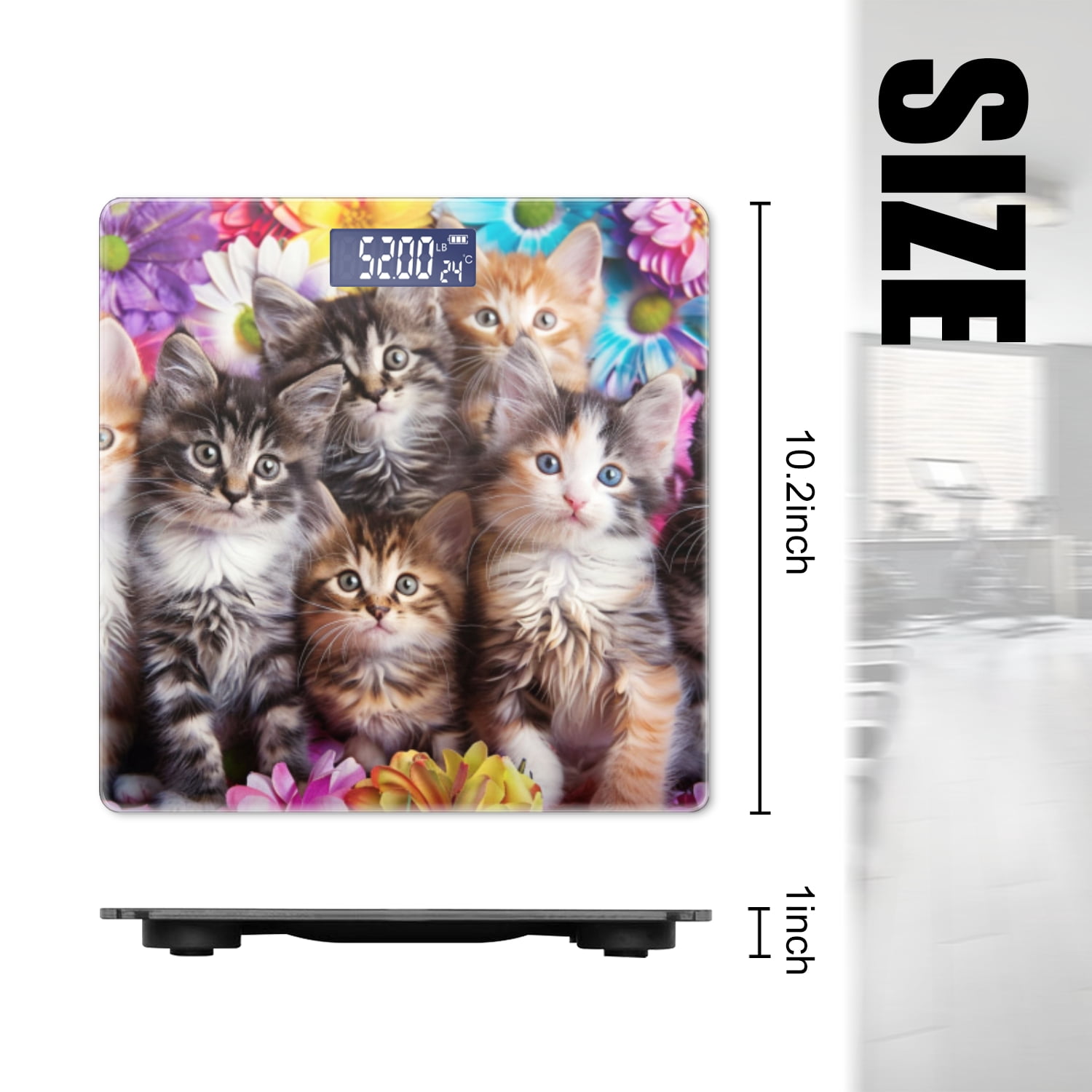 Bathroom Scale, Highly Accurate Digital Body Scale,Precisely Measures Weight up to 400 lbs-Adorable Kittens Surrounded By Colorful Flowers