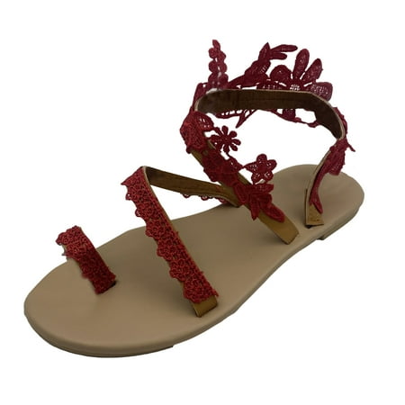 

Women Sandals Dressy Summer Flower Lace Flat Open Toe Shoes