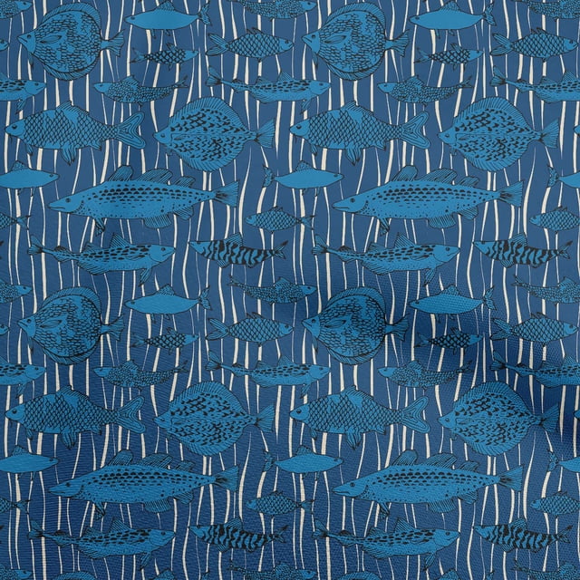 oneOone Velvet Beige Fabric Ocean Fish Craft Projects Decor Fabric Printed By The Yard 58 Inch Wide