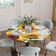 thumbnail image 5 of Yellow Sunflower Round Tablecloth for 55-60 Inch Tables,Fitted Table Cover with Elastic Edge,Butterfly Grey Buffalo Plaid Spring Waterproof Outdoor Table Cloth Protector for Patio Garden Dinner, 5 of 9