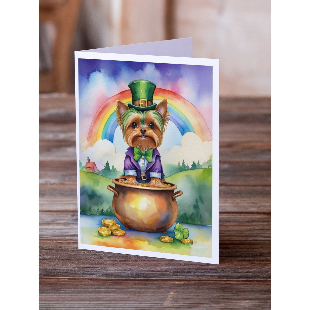 Yorkshire Terrier St Patrick's Day Greeting Cards Pack of 8 7 in x 5 in