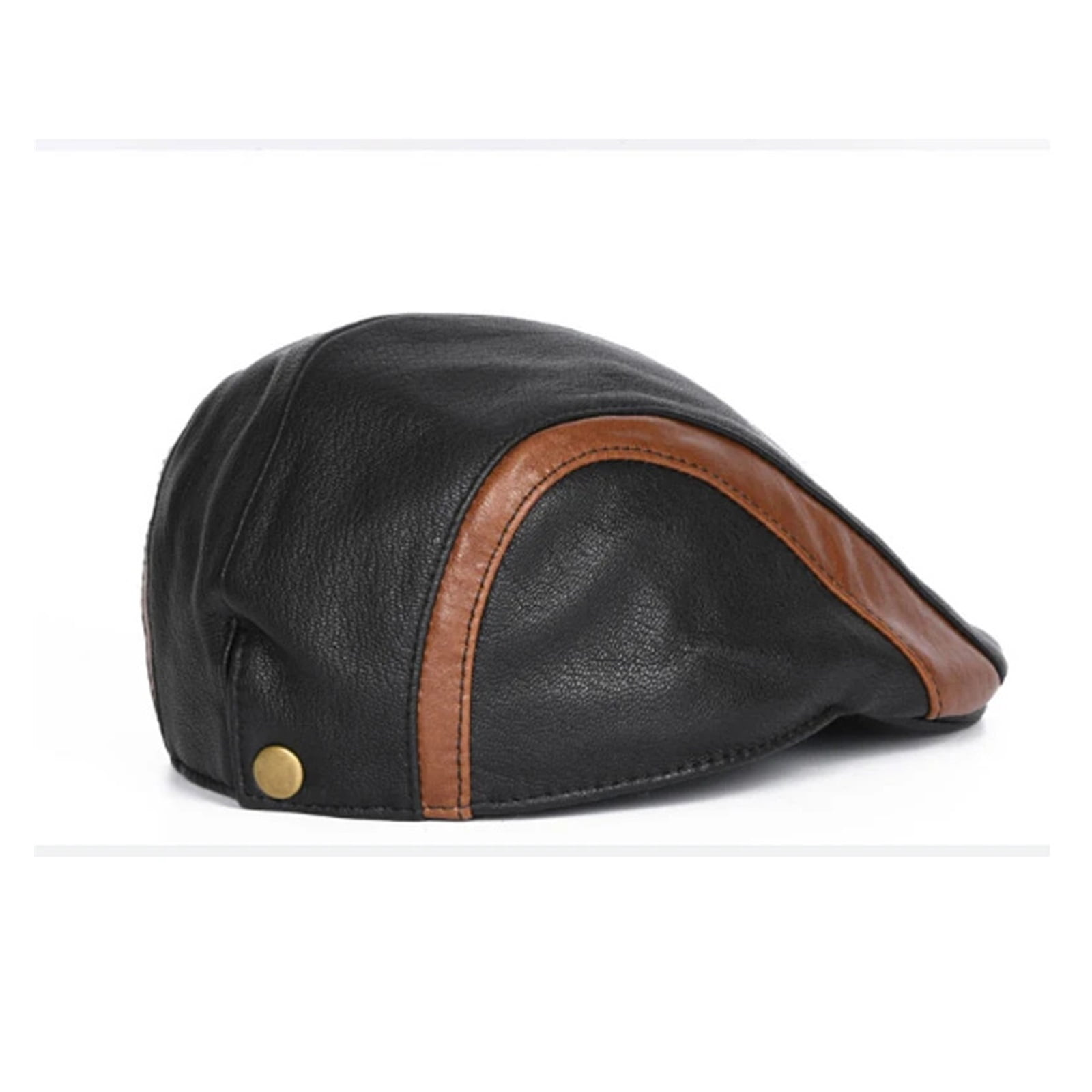 Unisex Genuine Leather Duckbill Boina Thin Berets Hats For Men/Women Leisure Black/Brown 54-61cm Fitted Cabbie Bonnet ,Unisex