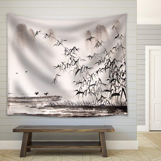 wall26 Chinese Landscape Ink Painting Fabric Wall Tapestry Home Decor 51x60 inches