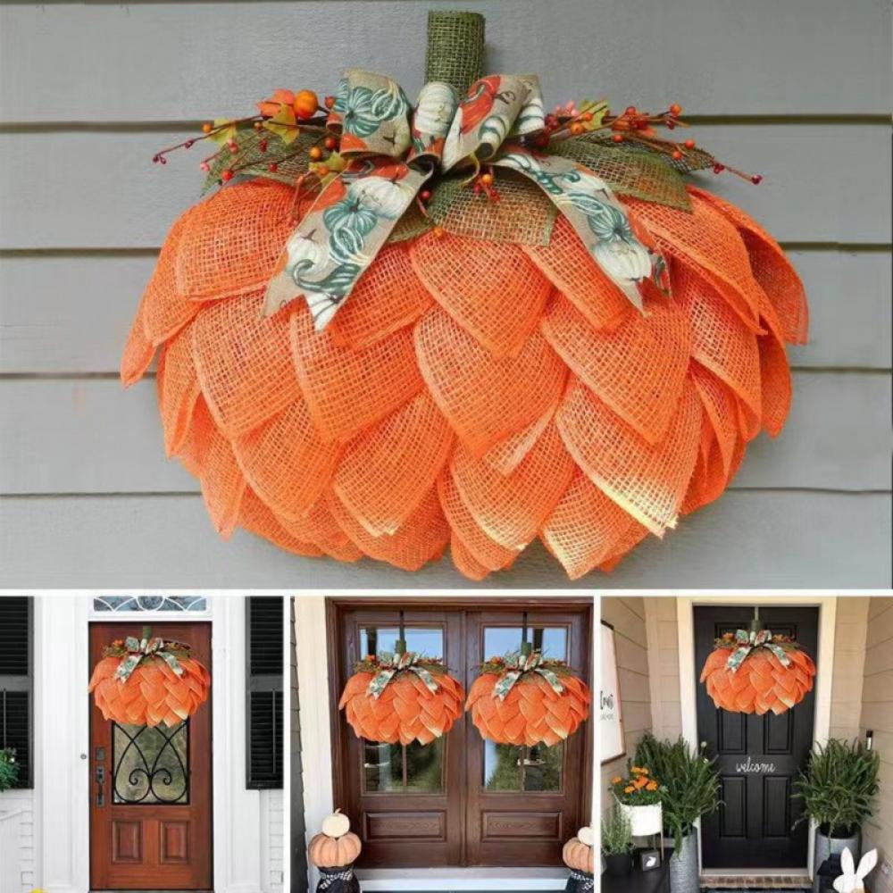 Fall Door Wreath, Burlap Mesh Wreath for Thanksgiving Harvest Front