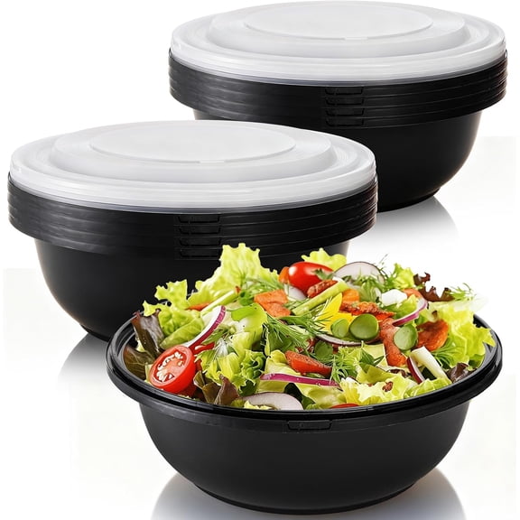 8 Pack Plastic Serving Bowls with Lids, 165 Oz Large Mixing Bowl with Non Slip Base, Round Food Storage Container for Christmas Party, Kitchen Prepping Baking Cooking, Microwave Freezer Safe