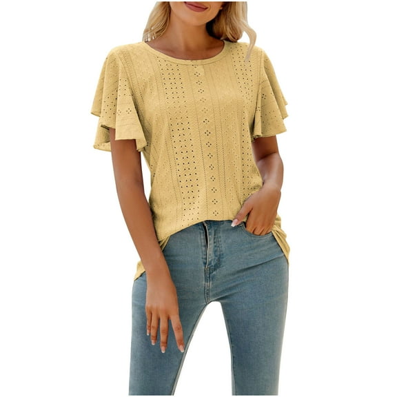 Womens Clothing Homenesgenics Womens Tops under $10 Fashion Women Short Sleeve Comfortable Breathable Round-Neck Blouses Shirt Yellow S