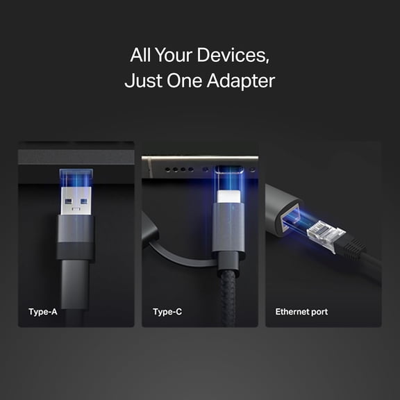 HSAPOW-2-in-1 USB 3.0 & USB C to Ethernet Adapter, RJ45 Gigabit LAN, Plug & Play, Aluminum Case, Ethernet Adapter for Laptop, Thunderbolt 4/3 Compatible with Windows, Mac/iPad OS & More (UE310C)
