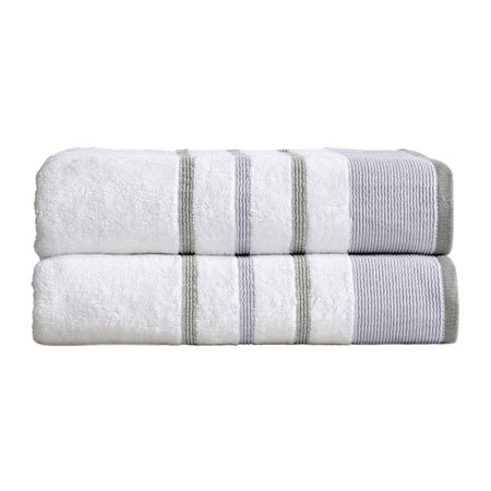 Great Bay Home Cotton Decorative Stripe Quick-Dry Towel Set  (Bath Towel (2-Pack), Lavender / Grey)