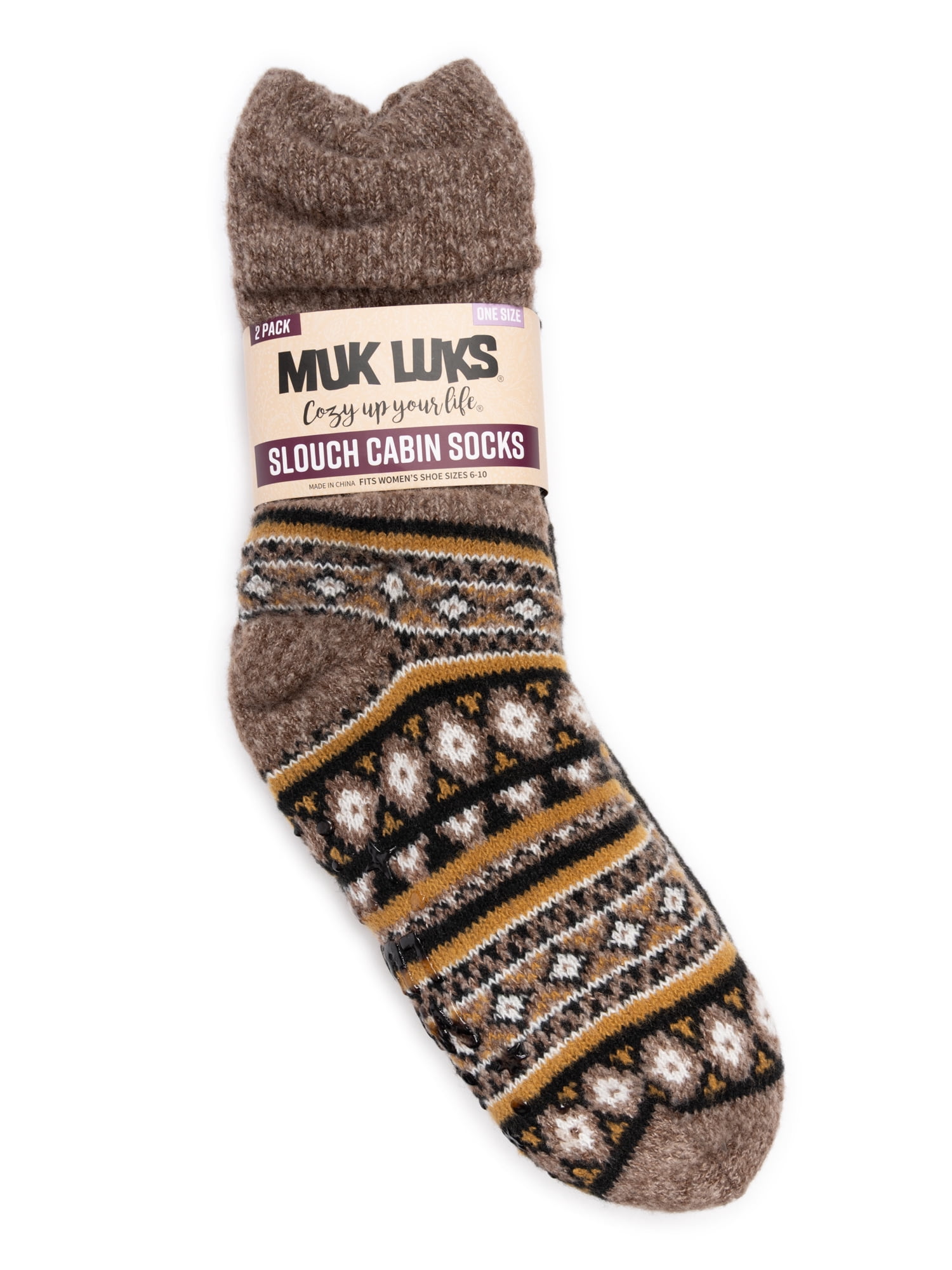 MUK LUKS Women's Tall Slouch Cabin Socks, 2-Pack, OSFM