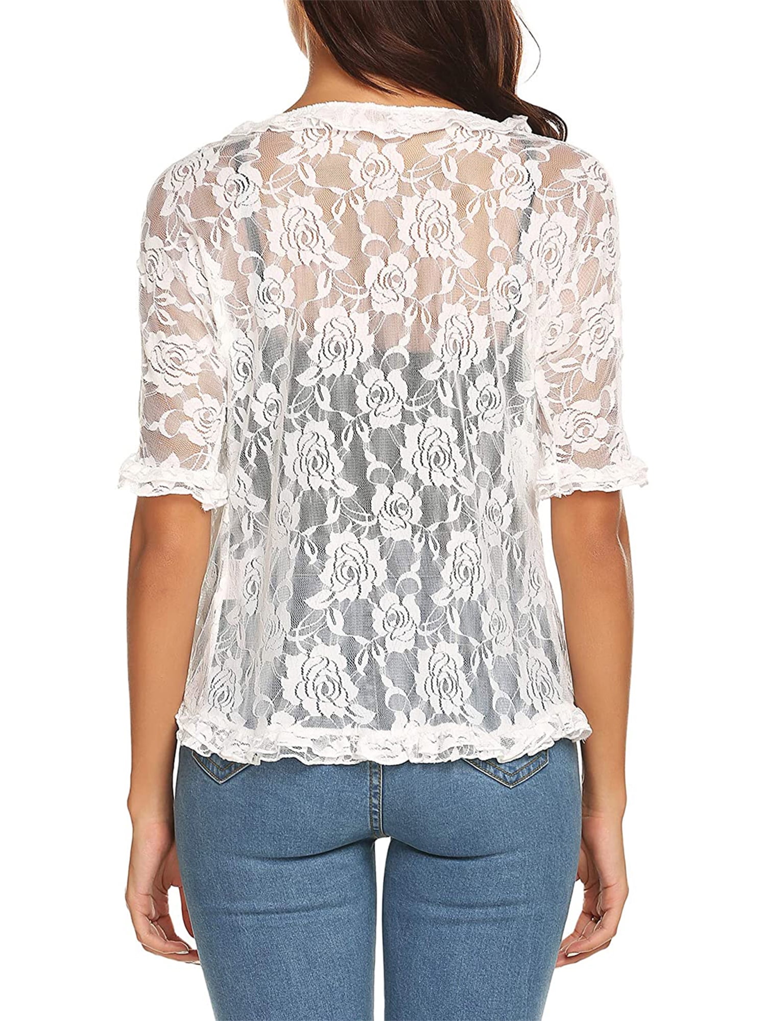 CenturyX Lace Sheer Cardigan Summer Short Sleeve Slim Shrug Ruffle