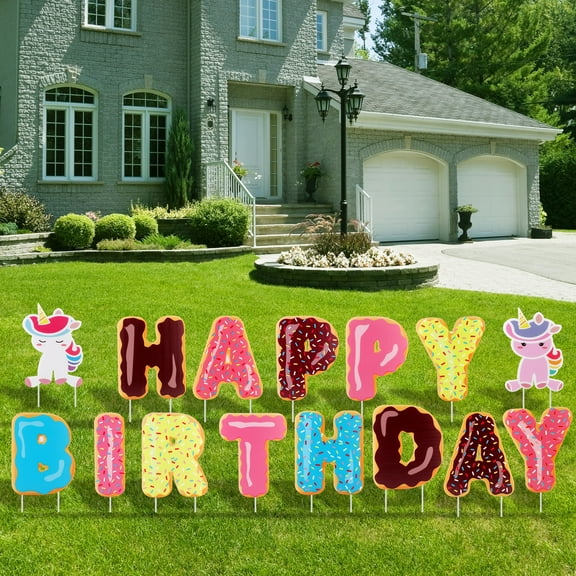 FiGoal Happy Birthday Yard Signs with Cute Design Birthday Decorations Outdoor