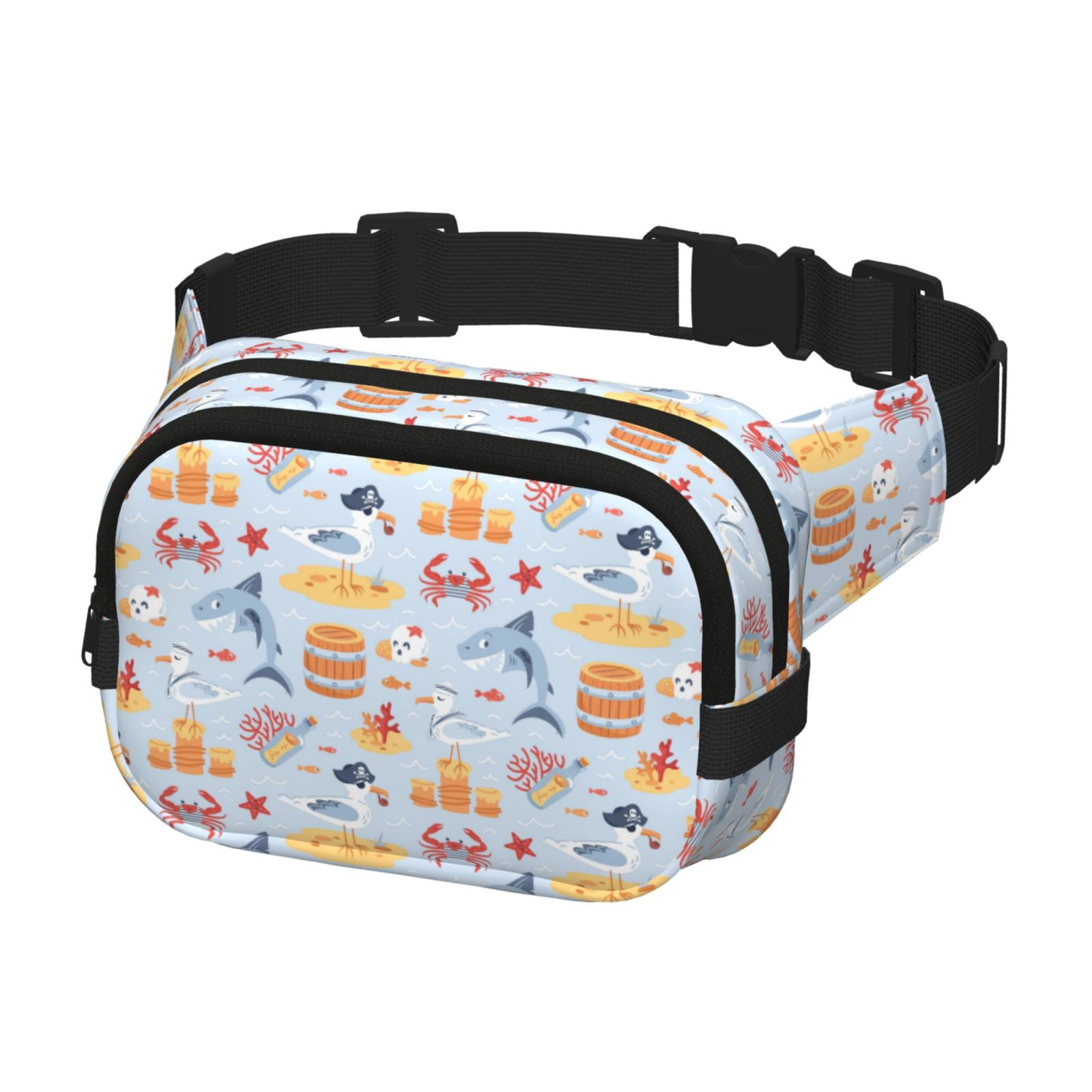 Fuzoiu Cute Shark Print Unisex Square Double Layer Waist Bag,Crossbody Fanny Pack Travel Workout Accessory