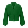 thumbnail image 4 of Lilgiuy Sales Womens Lantern Sleeve Victorian Blouse Puff Long Sleeve Shirts V Neck Crop Tops High Waist Pullover Blazer Tee, 4 of 5