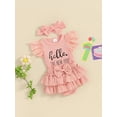 thumbnail image 3 of Bagilaanoe 2pcs Newborn Baby Girl Shorts Set Short Sleeve Letter Print Romper Tops + Ruffles Shorts + Headband 3M 6M Infant Casual Summer Clothes, 3 of 7