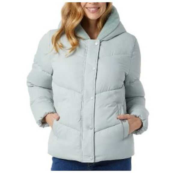 32 Degrees Women’s Quilted Jacket with Plush Lined Hood - Green - Small