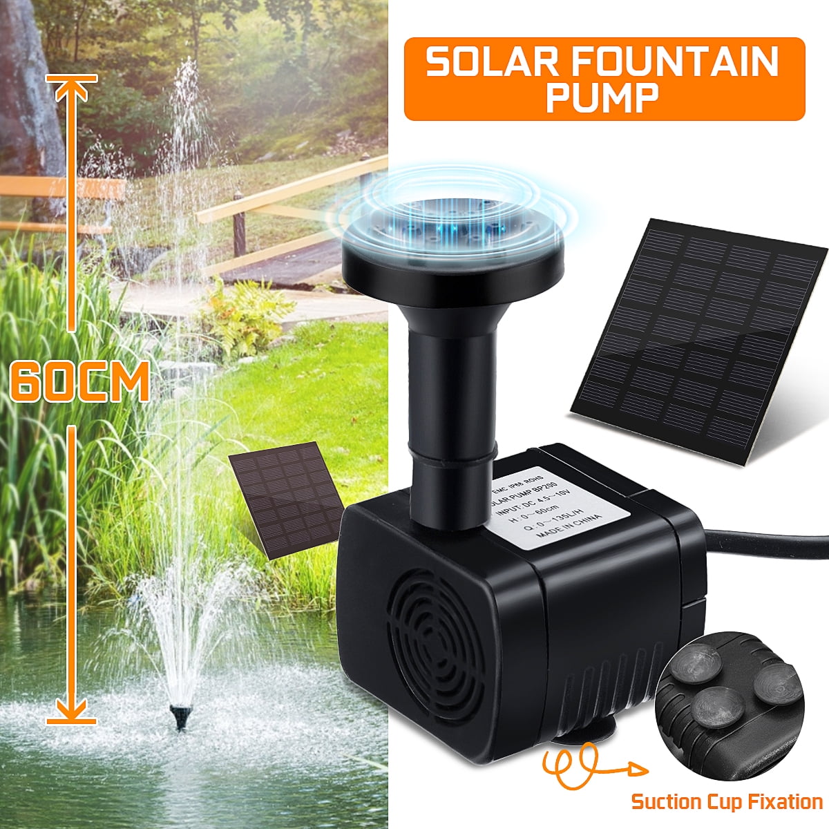 200L/H Solar Feature Fountain Submersible Water Pump Outdoor Garden Pool Pond rc 