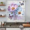 thumbnail image 4 of Pink Blue Floral Semi Sheer Curtains Drapes for Living Room,Bedroom,French Doors Window 96 Inches Long,Butterflies Vintage Oil Painting Wooden Rod Pocket Chiffon Curtain Drapery Voile Draperies Panel, 4 of 8