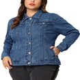 thumbnail image 1 of Veste en Denim Lavé à Manches Longues avec Bouton de Grande Taille pour Femmes, 1 of 7