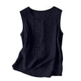 thumbnail image 4 of Cotton Linen Tank Tops for Women Loose Fit Scoop Neck Sleeveless Mexican Floral Embroidered Shirts Summer Beach Tops Navy XL, 4 of 4