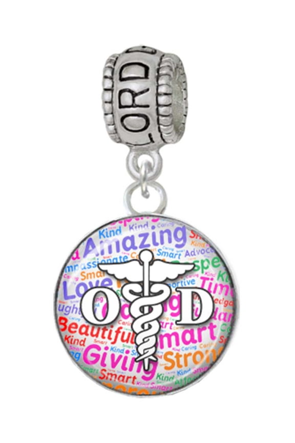 Silvertone Domed Multi Color OD Lord Guide Me Charm Bead