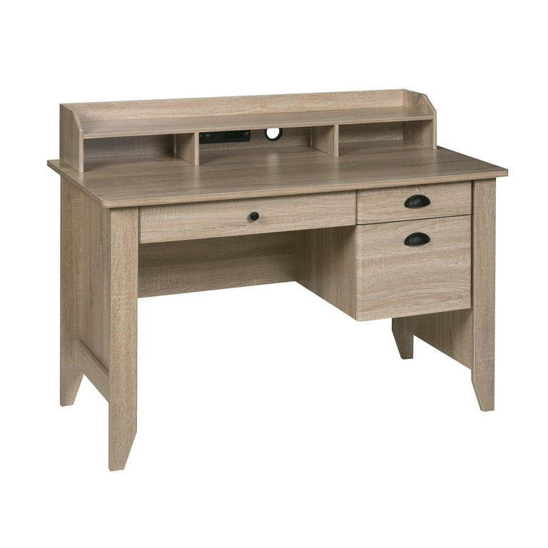OneSpace Executive Desk with Hutch USB and Charger Hub Wood Grain Light Oak Walmart