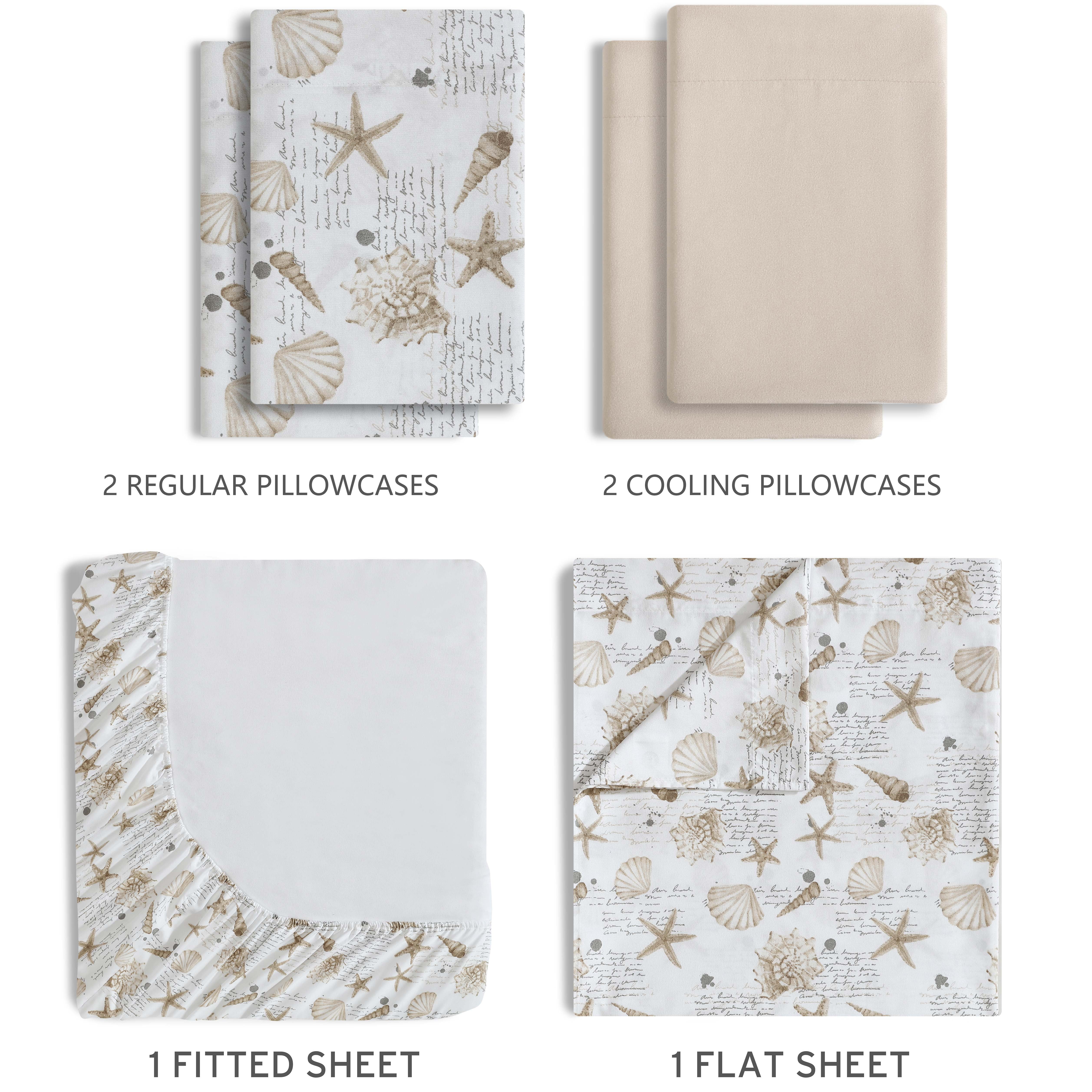 Caribbean Joe, Cooling 6PC Sheet Set, Queen, Shell Notes Taupe
