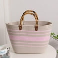 thumbnail image 2 of LHSHID Summer Beach Bag for Women Bamboo Handle Handbag Purse Soft Woven Tote Bag Handmade Beach Purse for Vacation, 2 of 6