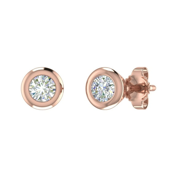 14K Rose Gold Bezel Set Ladies Diamond Stud Earrings (1/4 Carat)