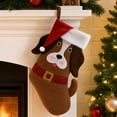 thumbnail image 4 of Cute Cat Dog Christmas Stockings with Santa Hat 17.7 Inch Large Velvet Pet Hanging Stocking with Plush Cuff Xmas Fireplace Stockings for Christmas Tree Mantel Gifts for Pets Family (Brown), 4 of 6