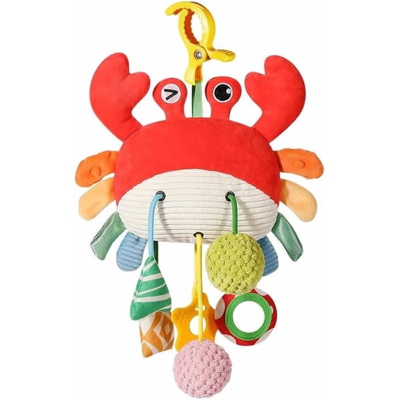 Car Seat Toys for Babies 0–12 Months – Hanging Baby Activity Toy for Car Seat, Stroller, Crib & Gym – Infant Plush Rattle with Mirror, Crinkle, Clip-On for Boys & Girls