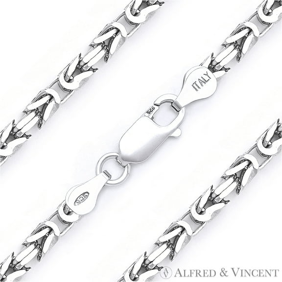 3.6mm Byzantine Link Italian Chain Necklace in Solid 925 Sterling Silver w/ Rhodium