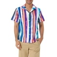 thumbnail image 1 of CAMISA CHIC para HOMBRE de Rayas Verticales, con Botones, Cuello de Punta, de Manga Corta, Talla M, Azul Púrpura, 1 of 6