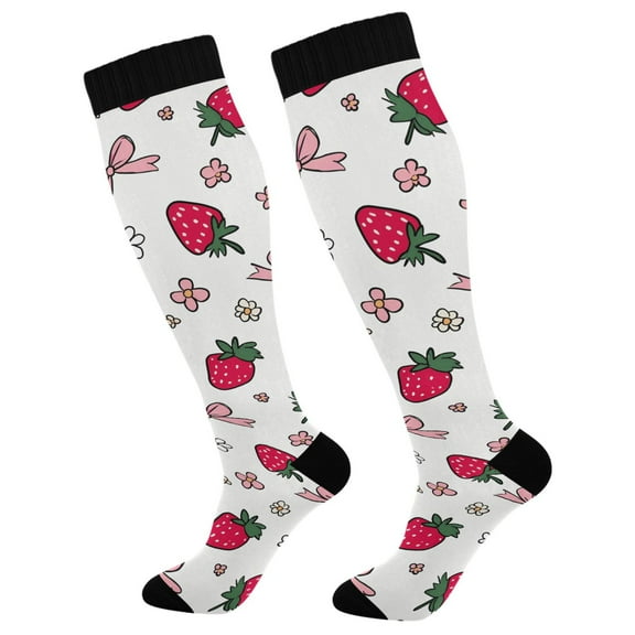 joogoo Strawberry Bows Floral Long Socks Women Men Knee High Sock