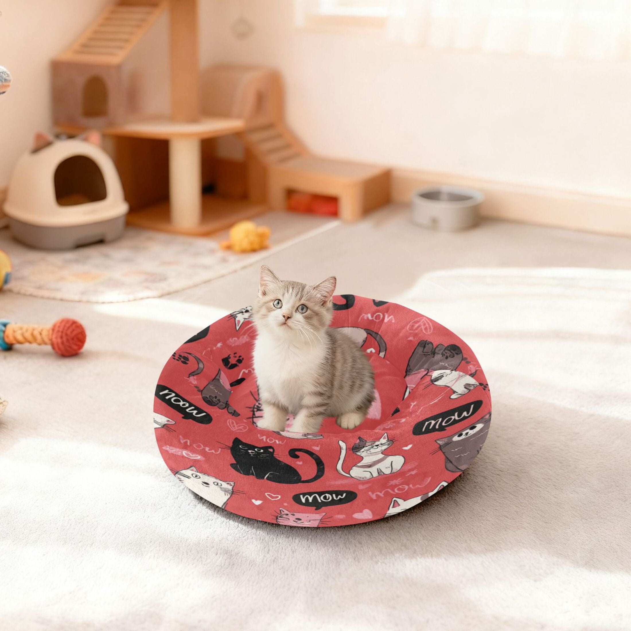 Iauyy Pet Couch Donut Cat Bed for Indoor Cats/Small Dogs Washable & Machine with Non-slip Bottom Calming Cat Furniture, Fat Cat (M)