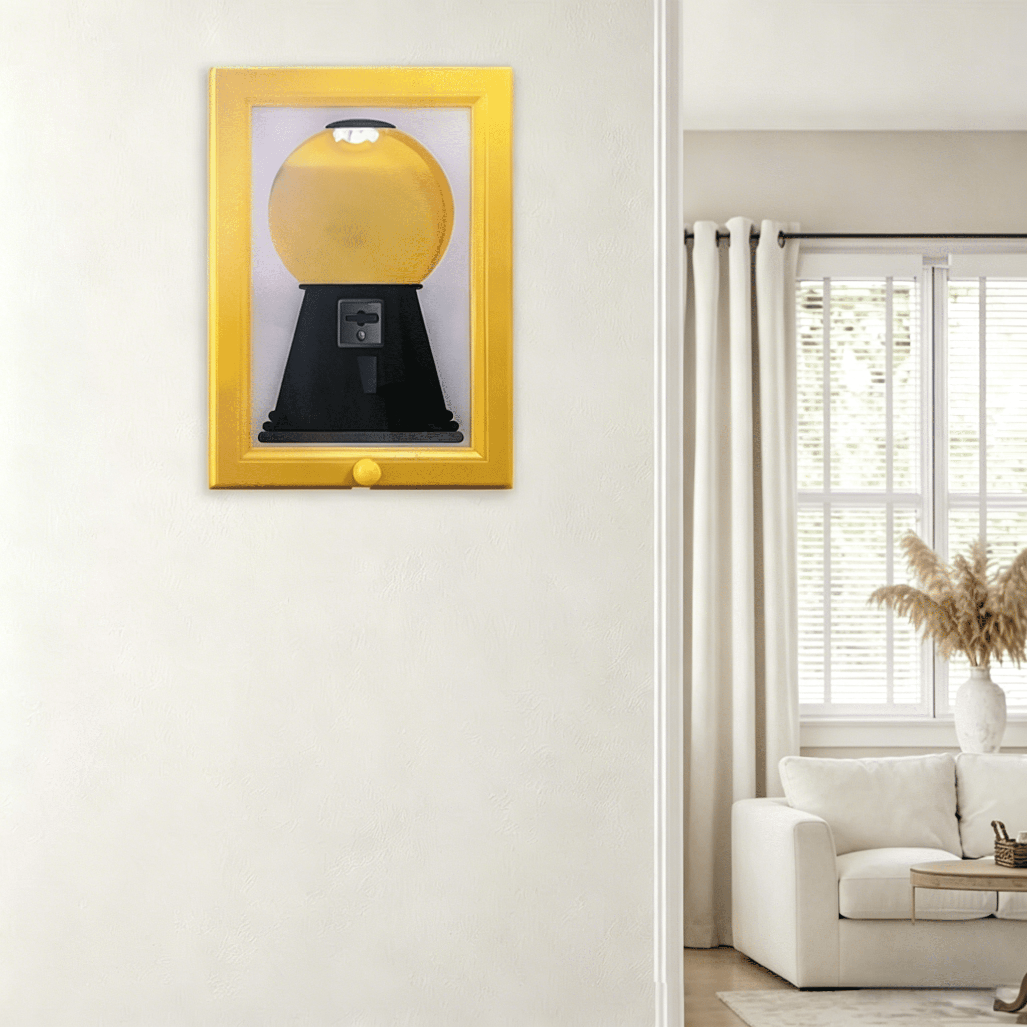 Candy Dispenser Picture Hanging Candy Frame, Gumball Machine In A Frame, Handy Fast Distribution Candies, Nuts, Dog & Cat Treats, Suitable For Birthday & Holiday Gifts (Yellow)