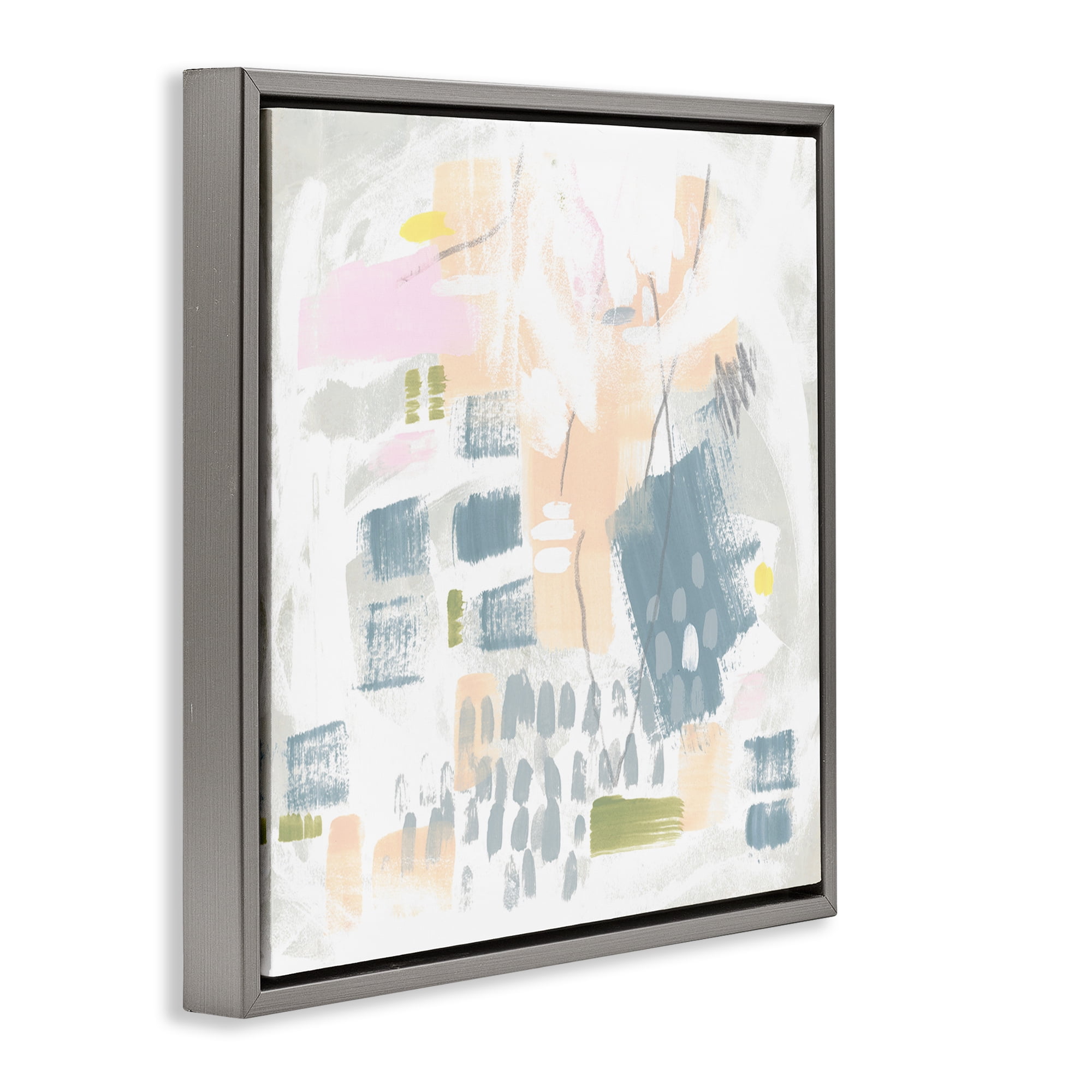 Stupell Industries Pastel Patterned Expression Abstract Painting Gray Floater Framed Canvas Art Print Wall Art, 18 x 18