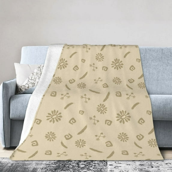 DouZhe Ultra-Soft Micro Fleece Lightweight Flannel Bed Blanket, Yellow Retro Ethnic Style Print Cozy Warm Throw Blankets, 80"x60"