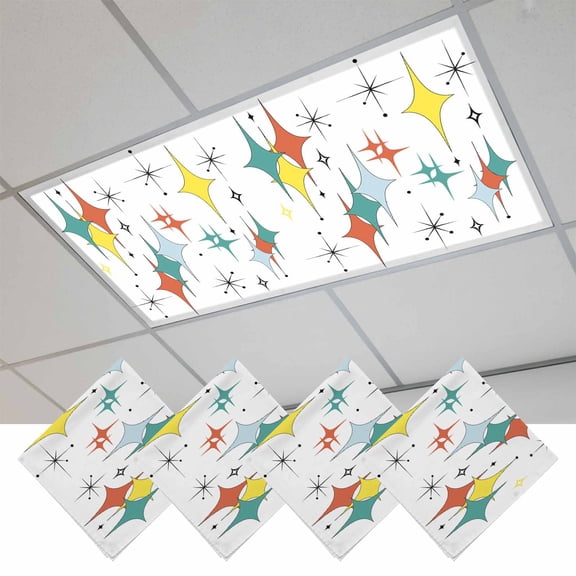 Fluorescent Light Covers for Ceiling Lights Classroom, Mid Century Modern Magnetic Ceiling Light Cover Filter for School,Office, 2X4 FT, Pack of 4, White Teal Orange Yellow